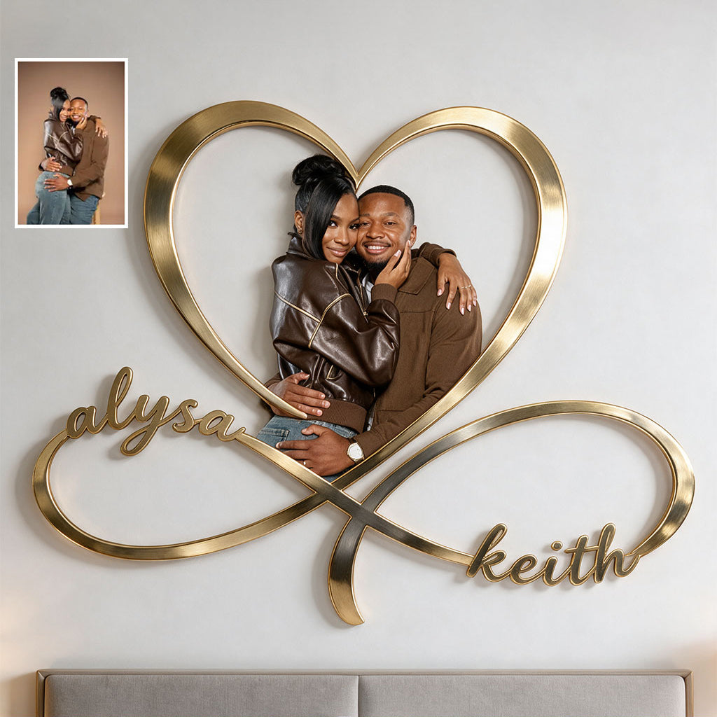 Personalized Custom Photo Older Couple Infinity Heart Metal Sign Bedroom Wall Decor
