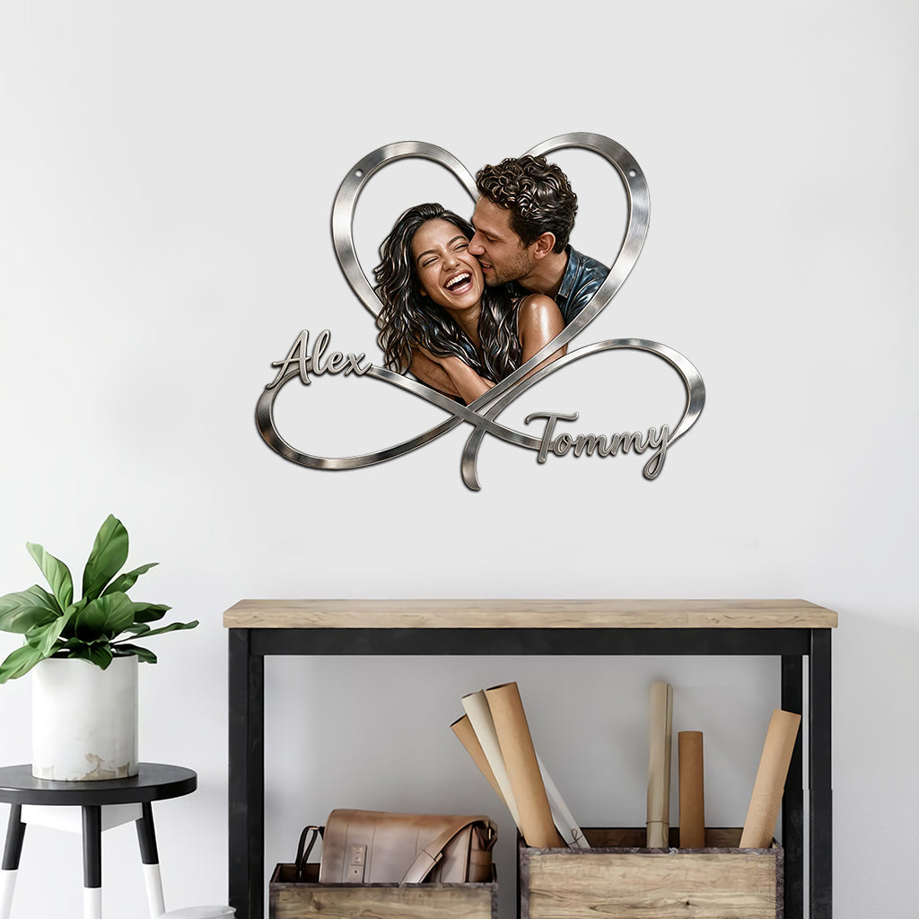 Personalized Custom Photo Middle-Aged Couple Infinity Heart Metal Sign Bedroom Decor