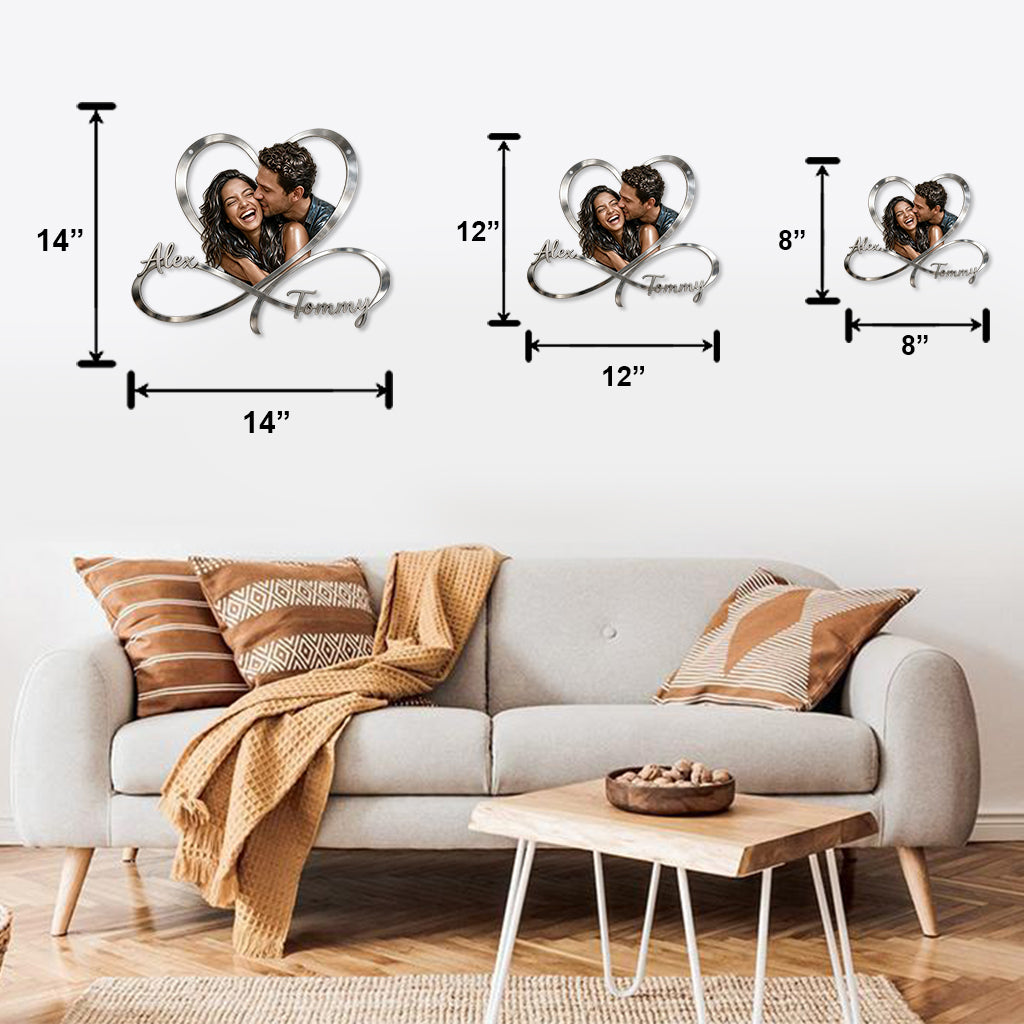 Personalized Custom Photo Black Couple Infinity Heart Metal Sign Bedroom Decor