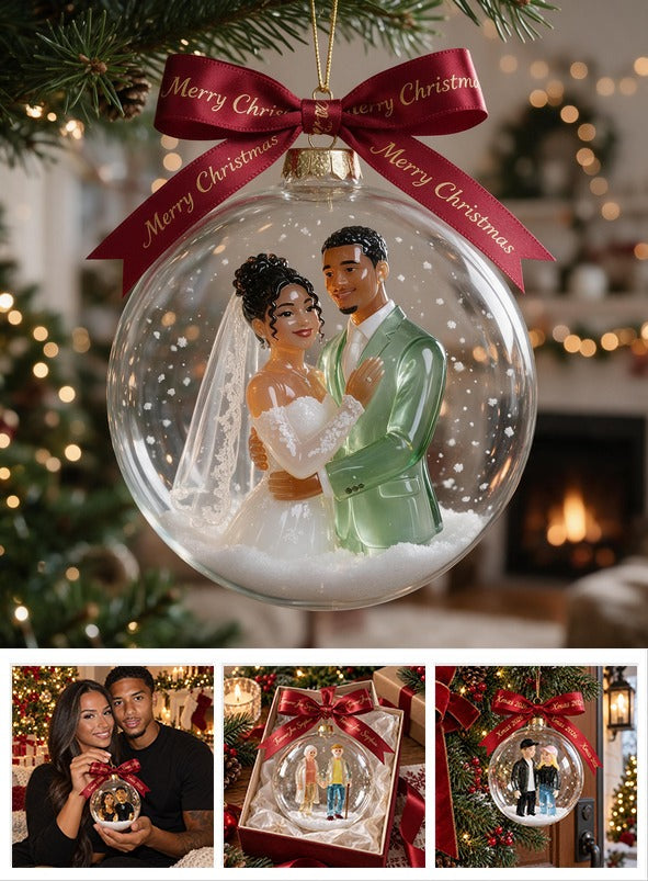 Personalized Christmas Wedding Latino Couple Snow Globe Ornament Newlywed Keepsake