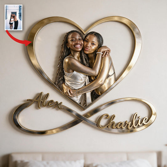 Personalized Custom Photo Black Lesbian Couple Infinity Heart Metal Sign Bedroom Decor