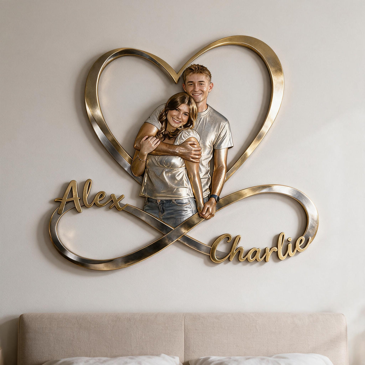 Personalized Custom Photo Couple Husband Wife Infinity Heart Metal Sign Bedroom Decor