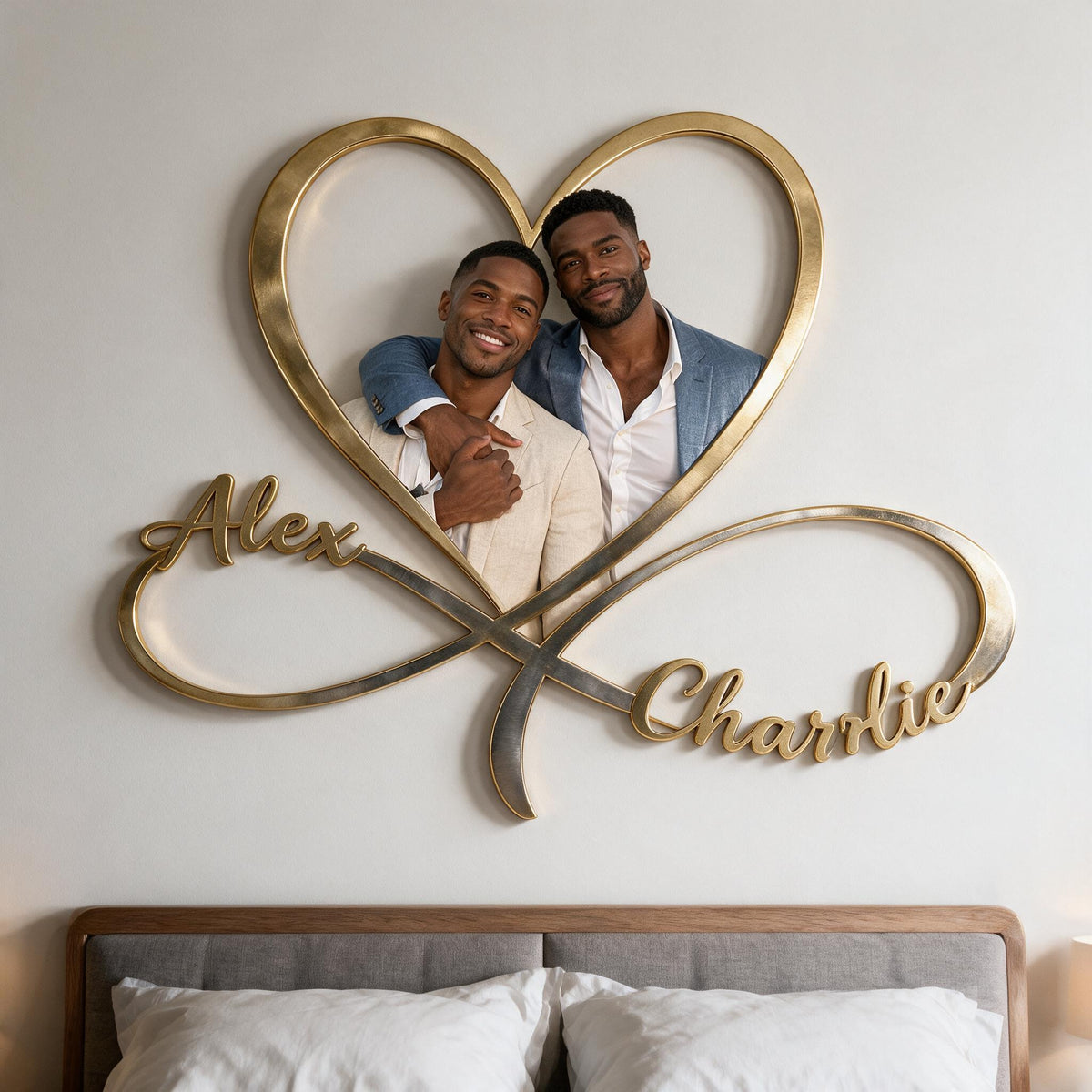 Personalized Custom Photo Black Gay Couple Infinity Heart Metal Sign Bedroom Decor