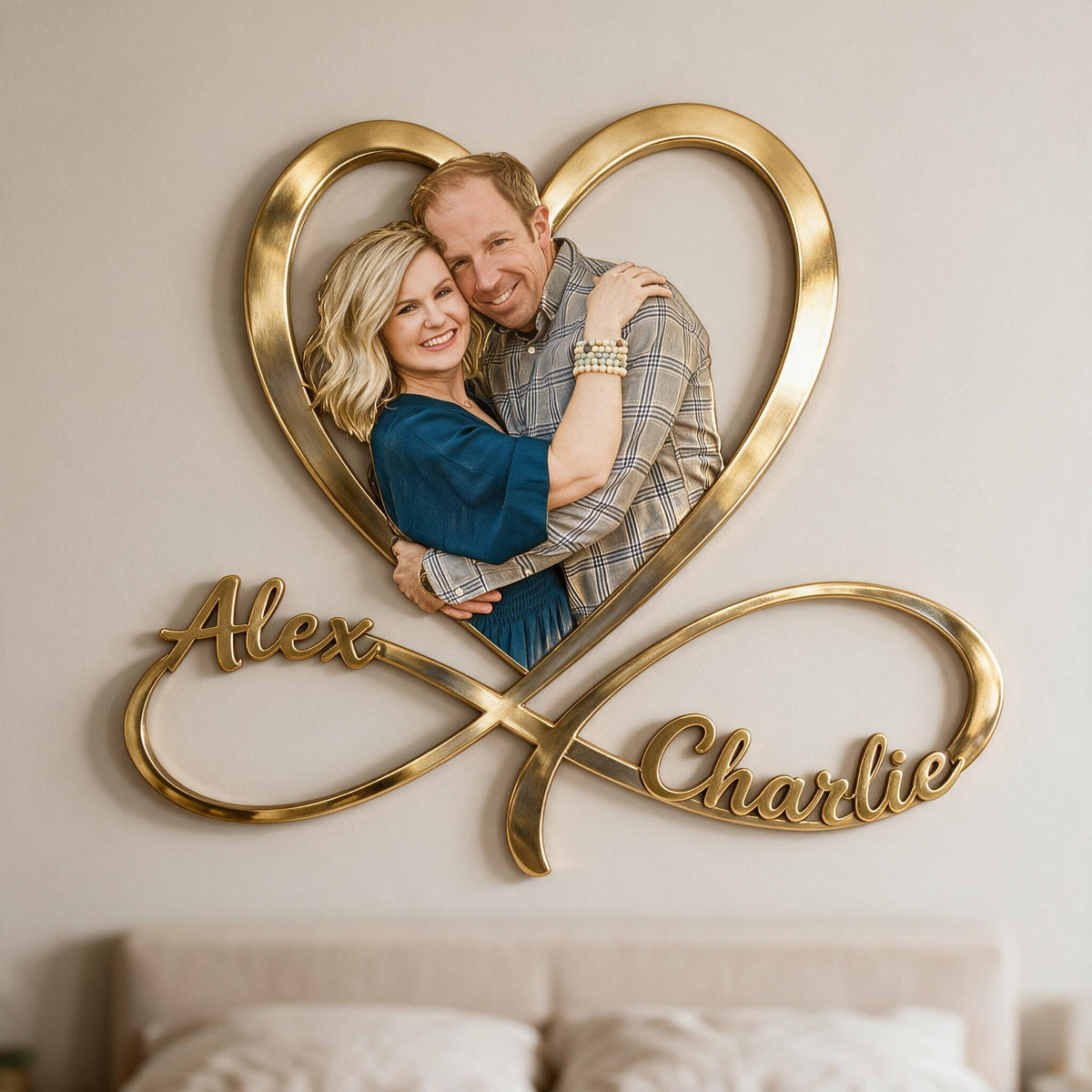 Personalized Custom Photo Middle-Aged Couple Infinity Heart Metal Sign Bedroom Decor
