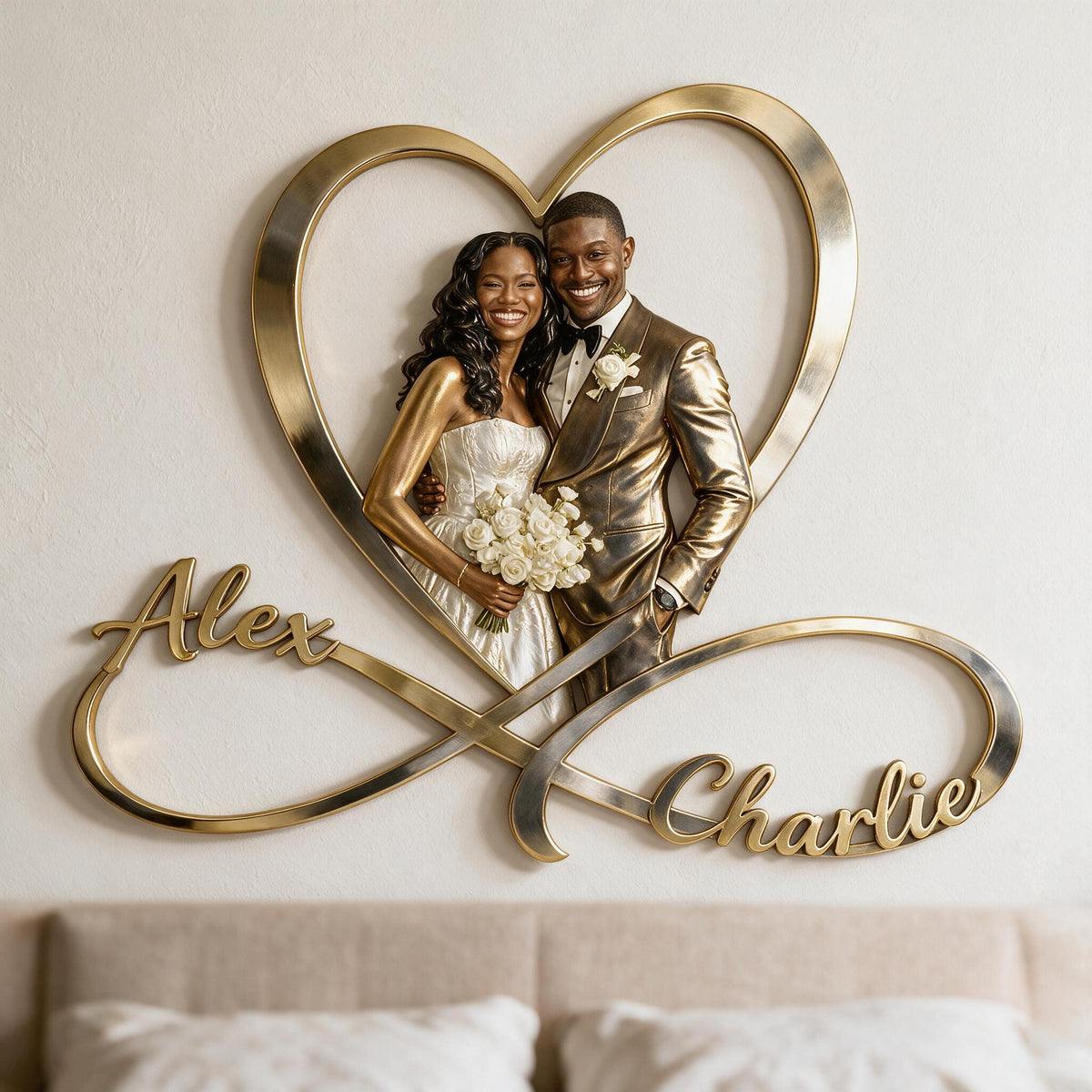 Personalized Custom Photo Wedding Black Couple Infinity Heart Metal Sign Bedroom Decor