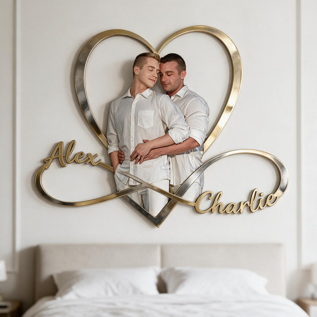 Personalized Custom Photo Gay Couple Infinity Heart Metal Sign Bedroom Decor