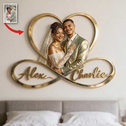 Personalized Custom Photo Wedding Latino Couple Infinity Heart Metal Sign Bedroom Wall Decor