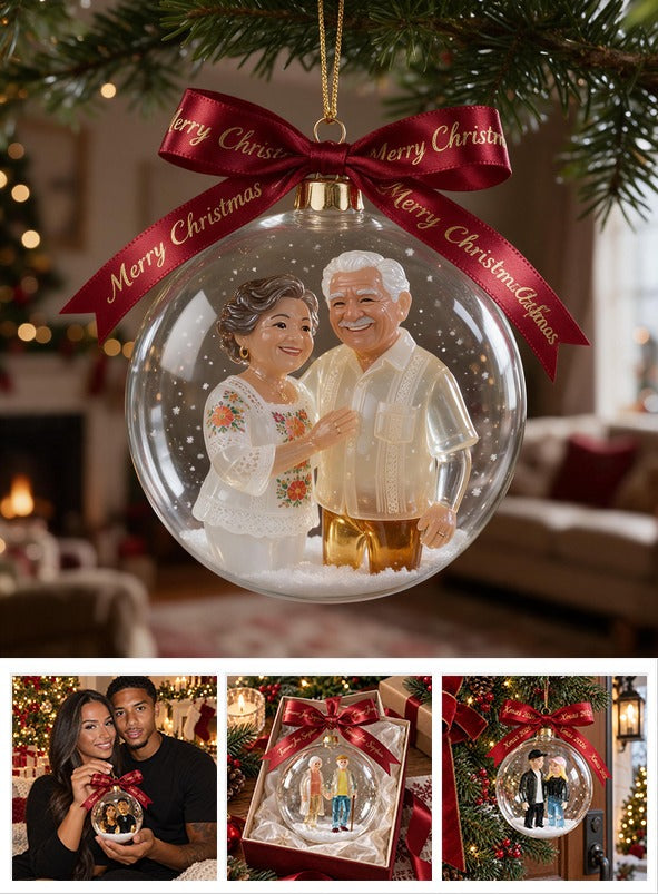Personalized Christmas Older Latino Couple Snow Globe Ornament Family Holiday Gift
