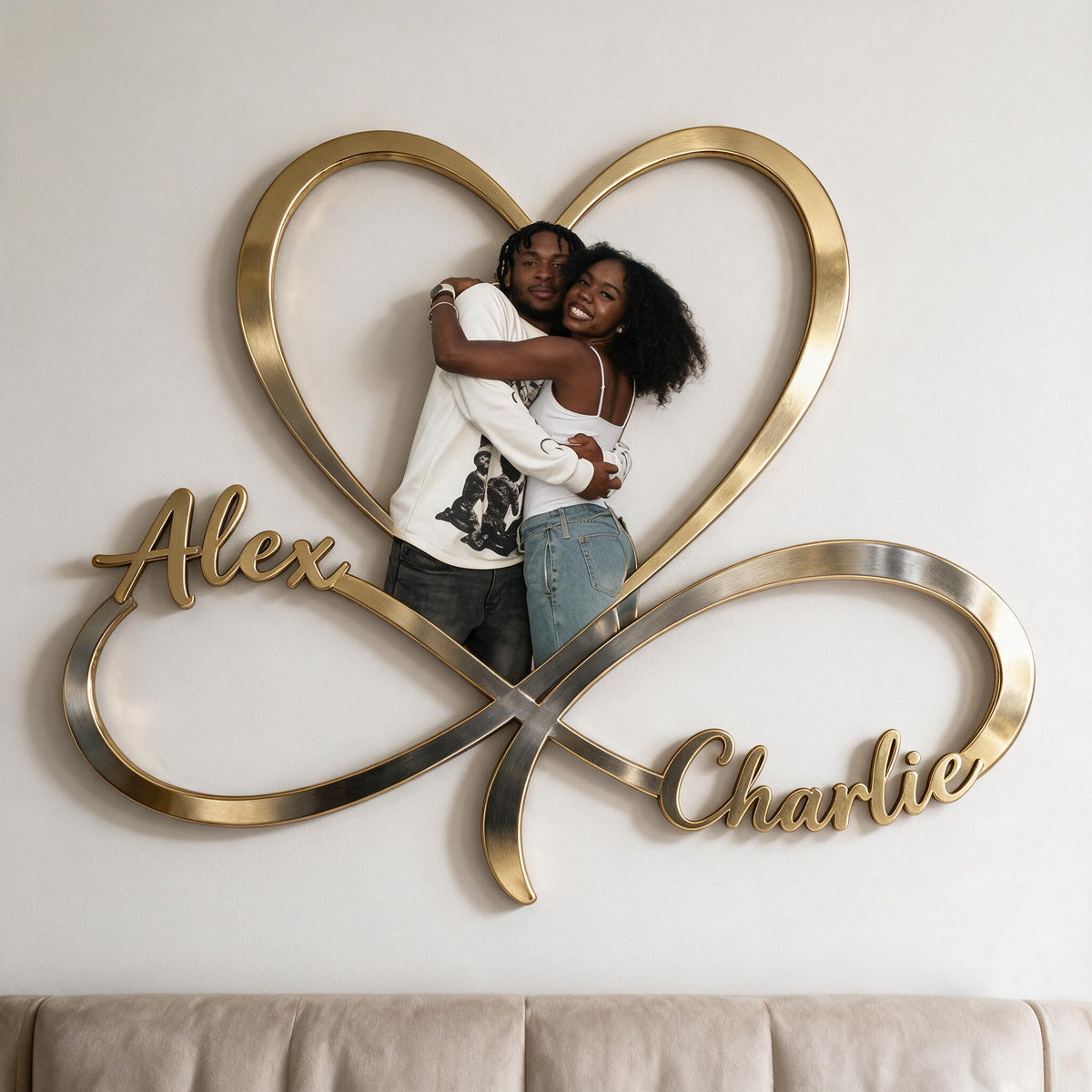 Personalized Custom Photo Black Couple Infinity Heart Metal Sign Bedroom Decor