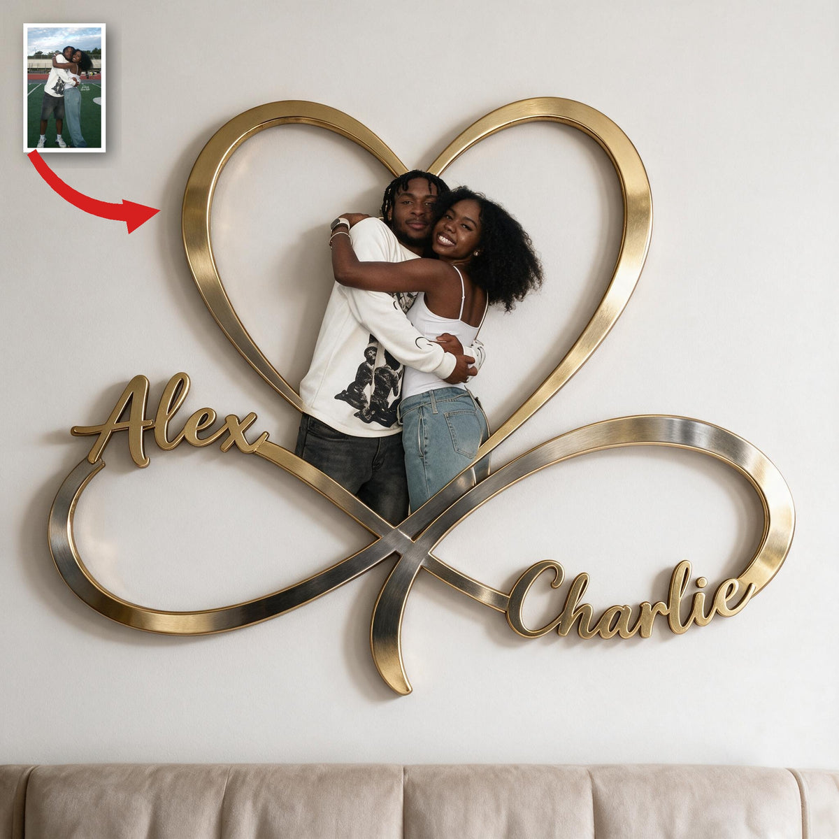 Personalized Custom Photo Black Couple Infinity Heart Metal Sign Bedroom Decor