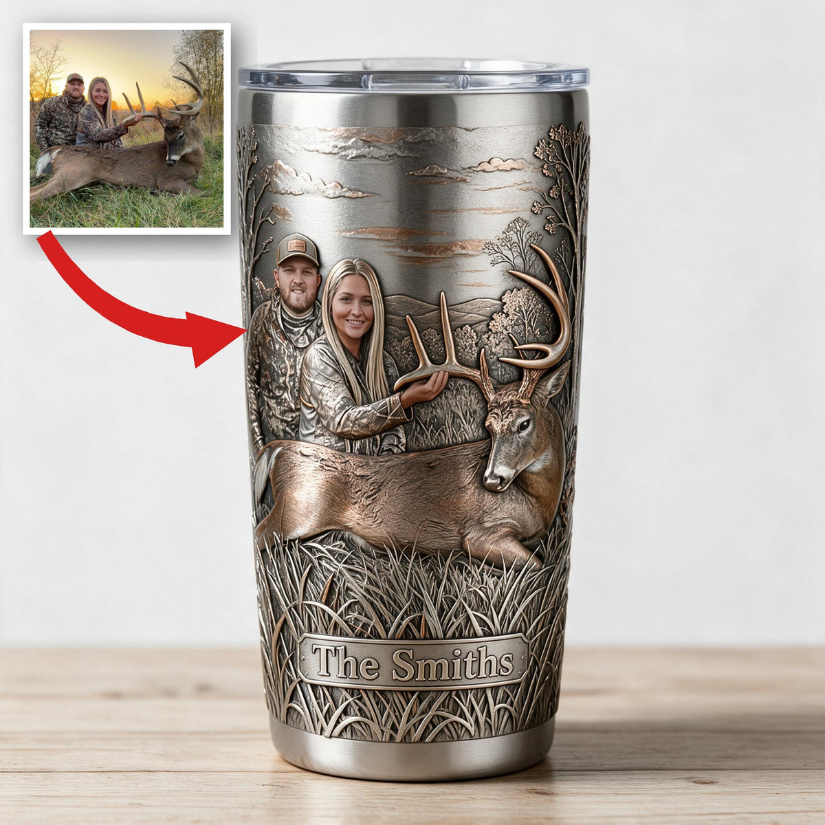 Personalized Custom Photo Hunting Couple with Deer Tumbler Hunting Gift