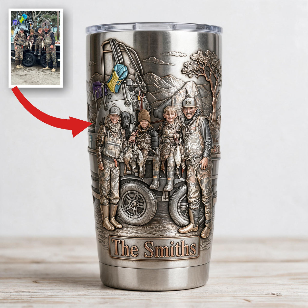 Personalized Custom Photo Hunting Family Tumbler, Hunting Themed Gift