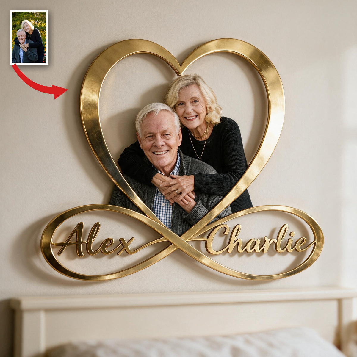 Personalized Custom Photo Older Couple Infinity Heart Metal Sign Bedroom Wall Decor
