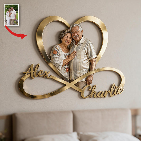 Personalized Custom Photo Older Latino Couple Infinity Heart Metal Sign Bedroom Decor
