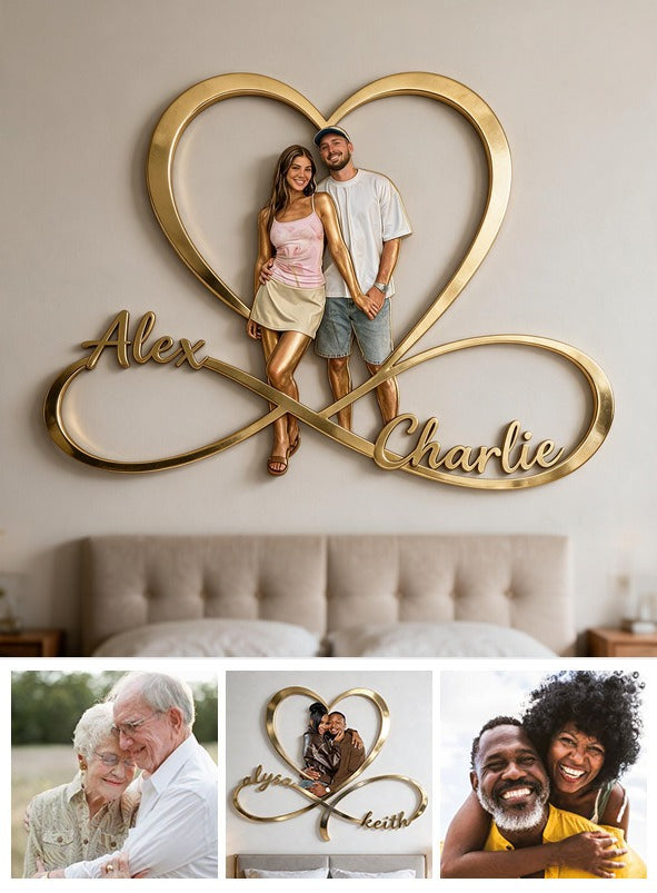 Personalized Custom Photo Latino Couple Infinity Heart Metal Sign Bedroom Decor