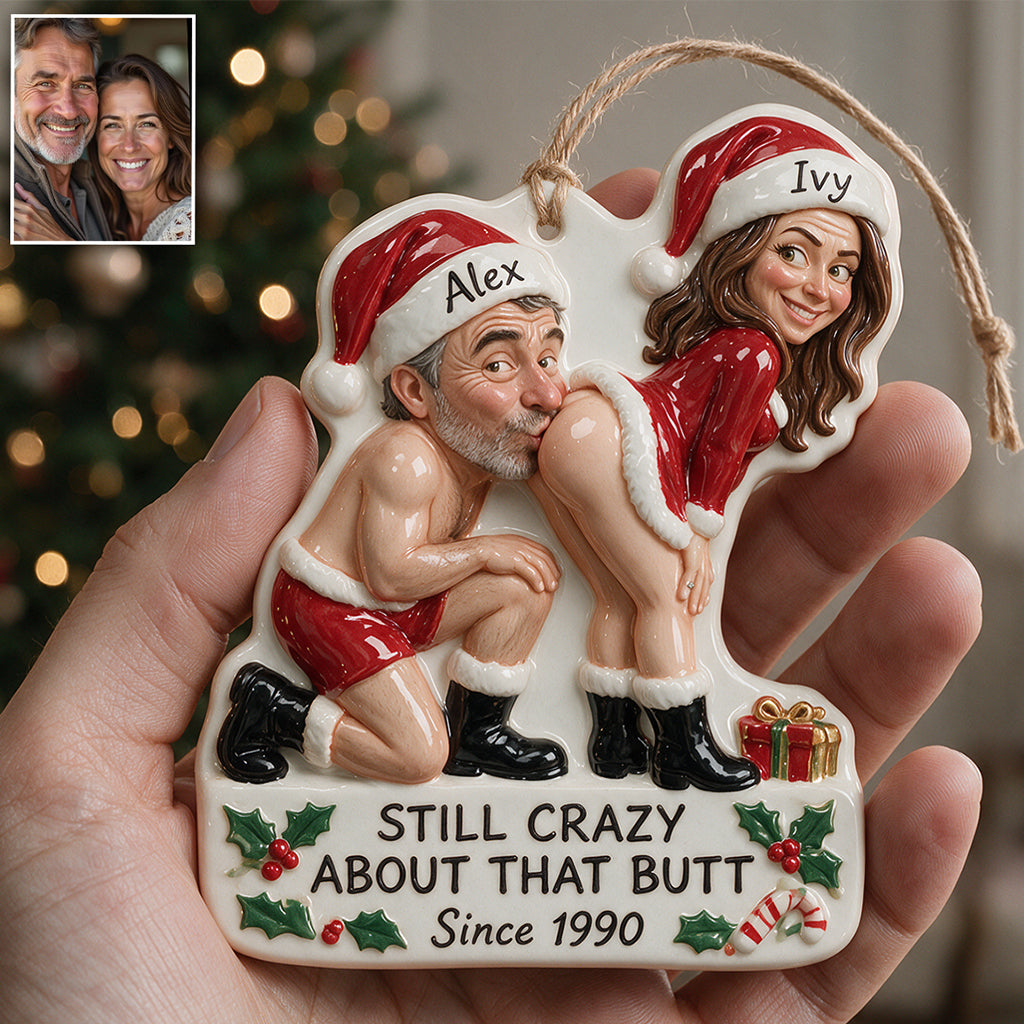 Personalized Custom Photo Christmas Black Couple Funny 3D Ornament
