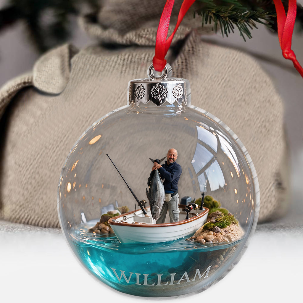 Personalized Christmas Black Fisherman Fishing Ornament Gift for Anglers