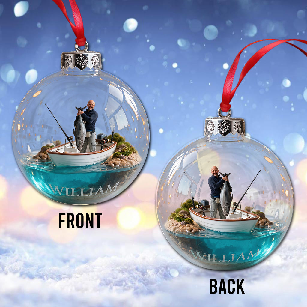Personalized Christmas Middle-Aged Black Fisherman Fishing Ornament
