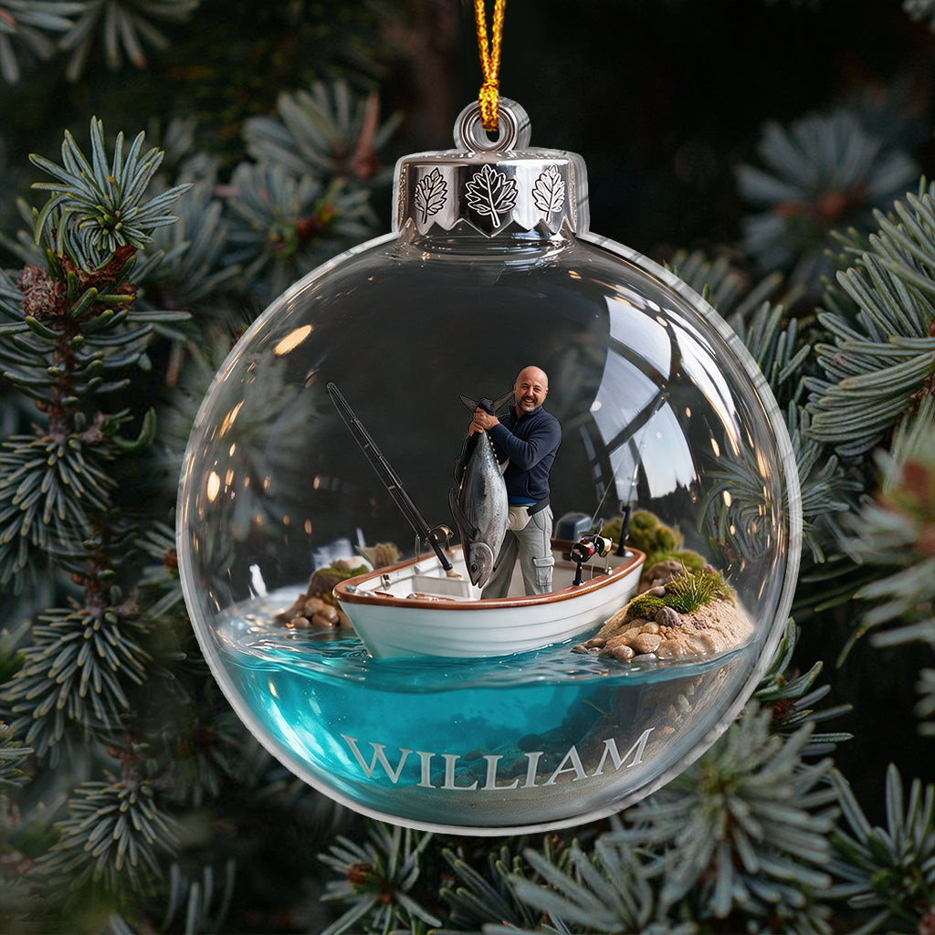 Personalized Christmas Middle-Aged Latino Fisherman Fishing Ornament