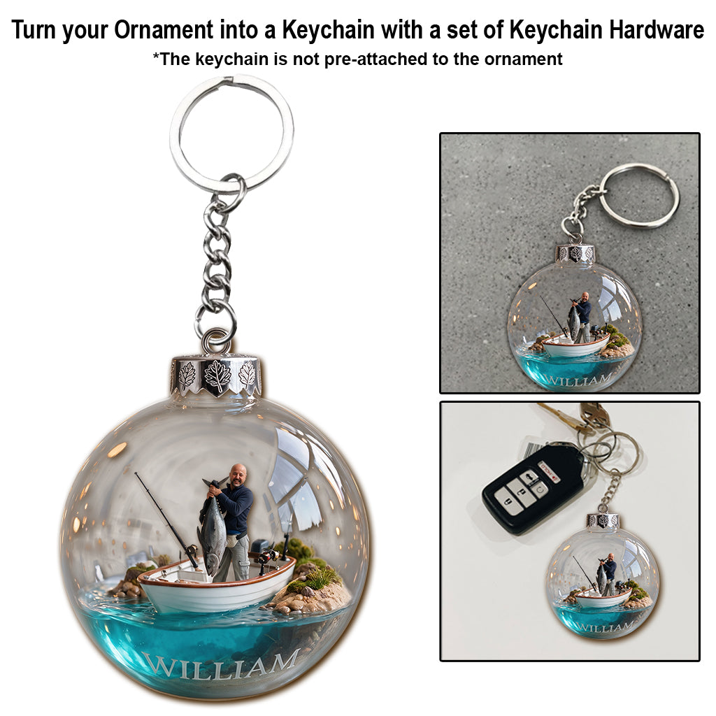 Personalized Custom Photo Christmas Middle-Aged Fishing Couple Ornament