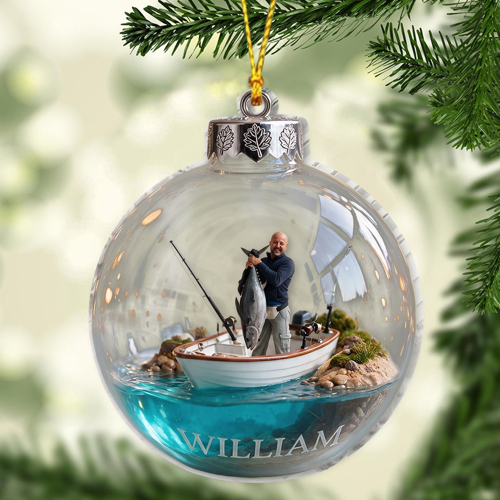 Personalized Christmas Black Fisherman Fishing Ornament Gift for Anglers