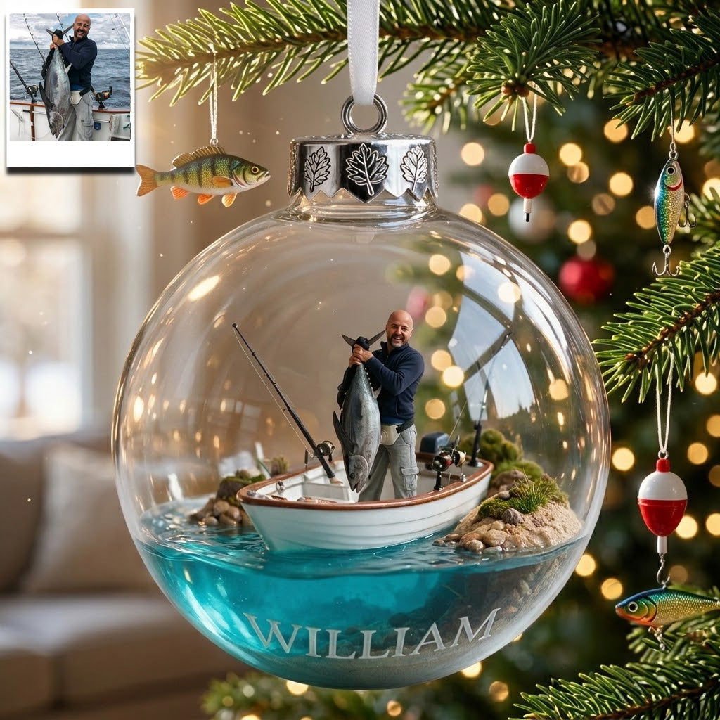 Personalized Custom Photo Christmas Fishing Group Ornament