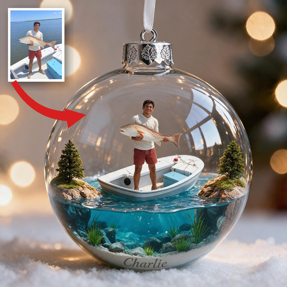 Personalized Christmas Latino Fisherman Fishing Ornament