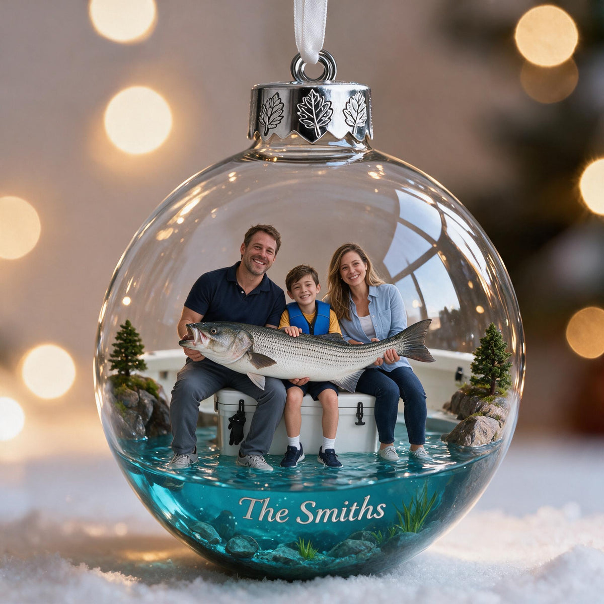 Personalized Custom Photo Christmas Fishing Family Ornament Gift