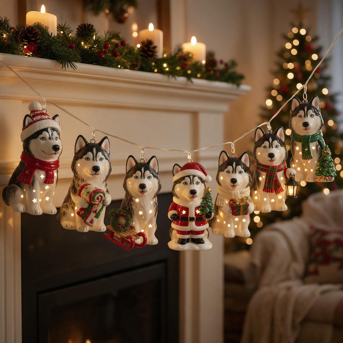 Personalized Custom Photo Christmas Siberian Husky String Lights Holiday Decor