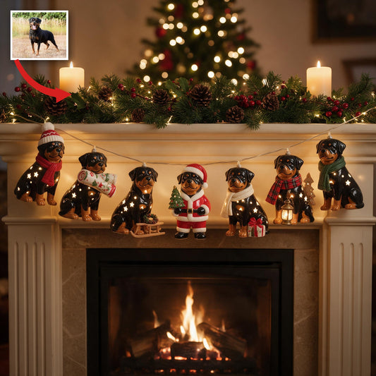 Personalized Custom Photo Christmas Adult Black and Tan Rottweiler String Lights