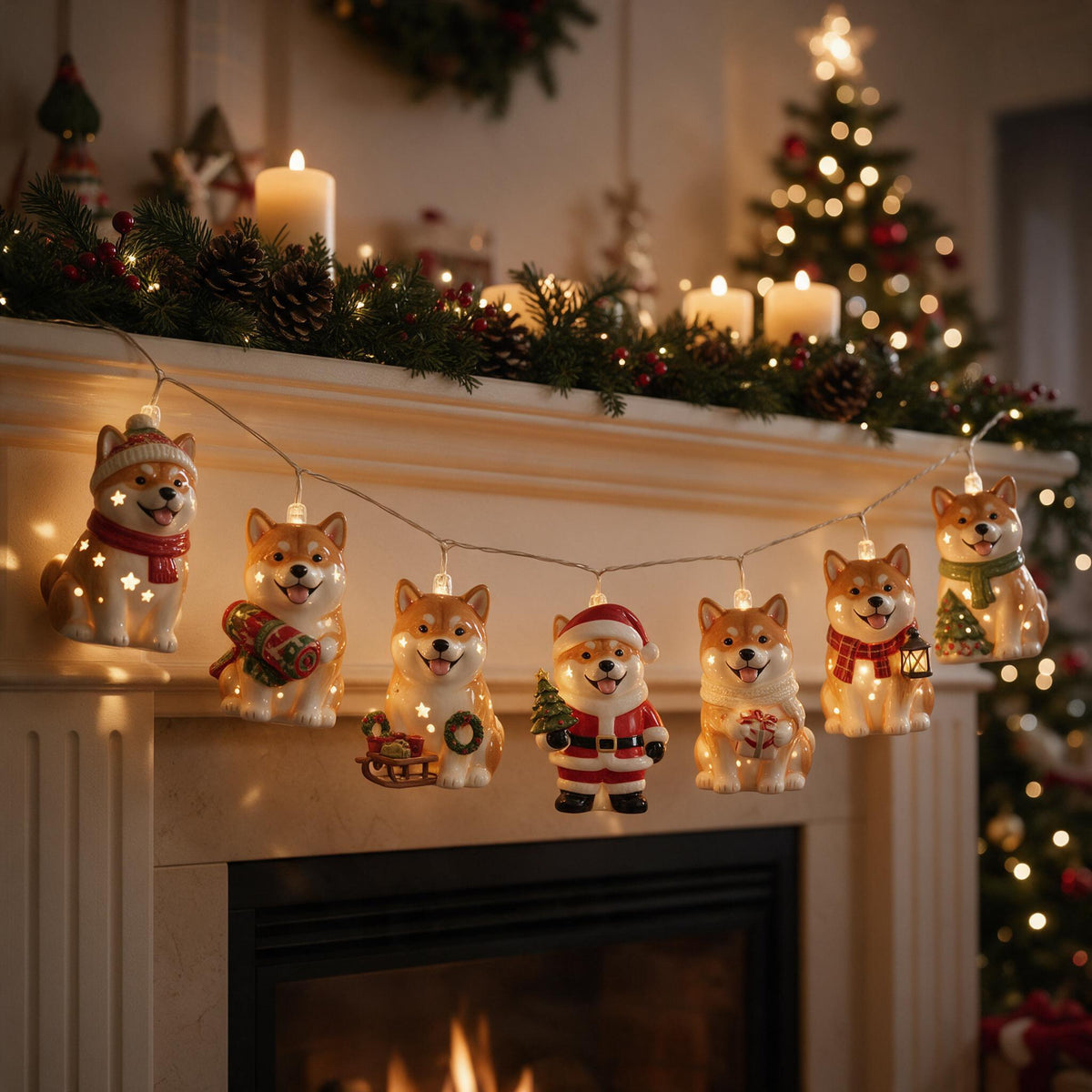 Personalized Custom Photo Christmas Tan and White Adult Shiba Inu String Lights Home Decor