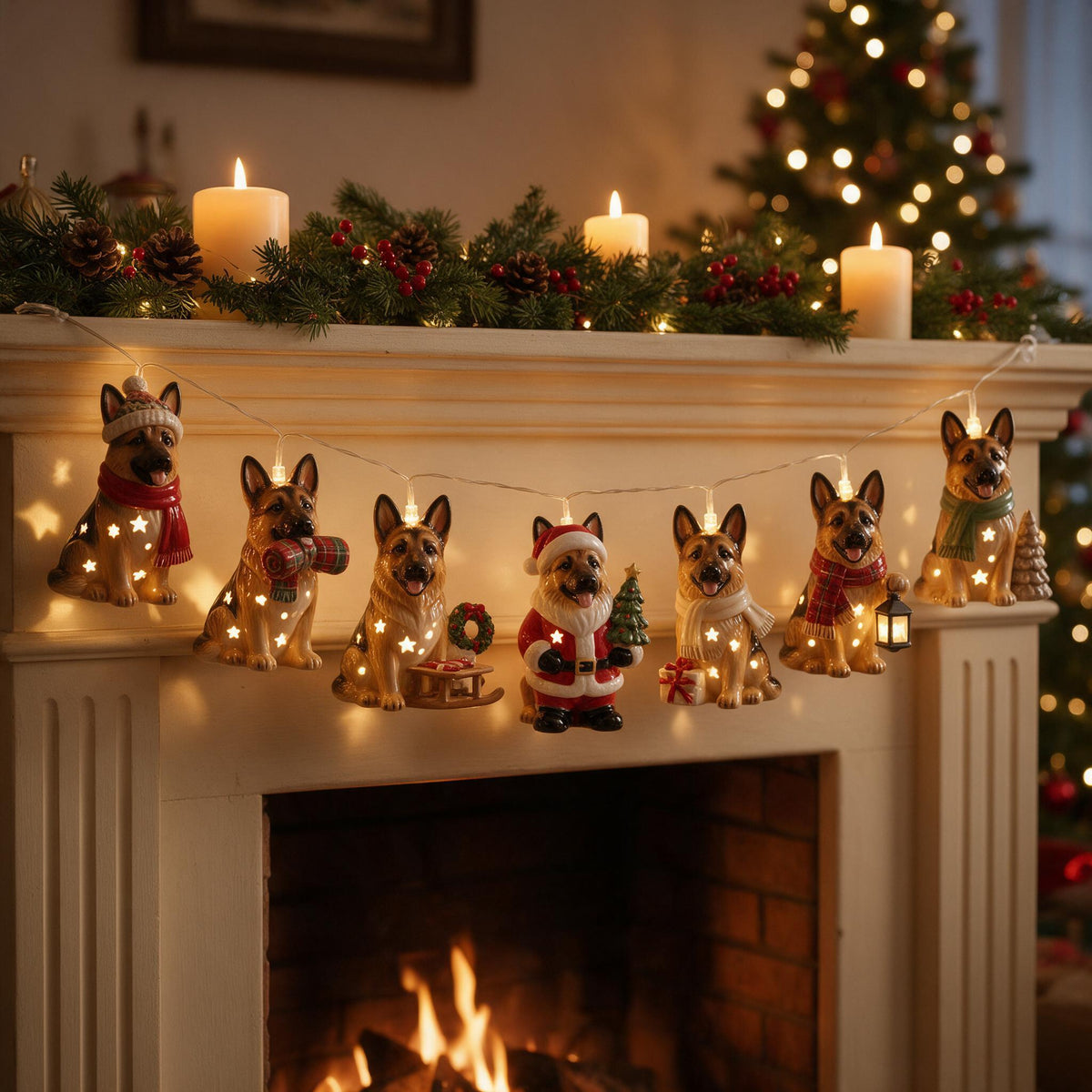Personalized Custom Photo Christmas Black and Tan Adult German Shepherd String Lights Holiday Decor