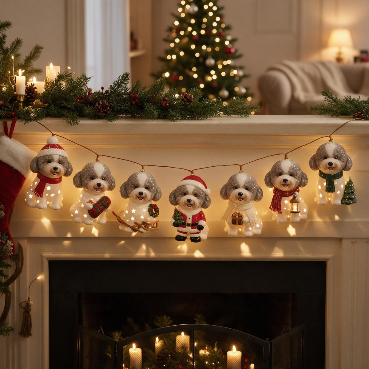 Personalized Custom Photo Christmas Poodle String Lights Festive Home Decor