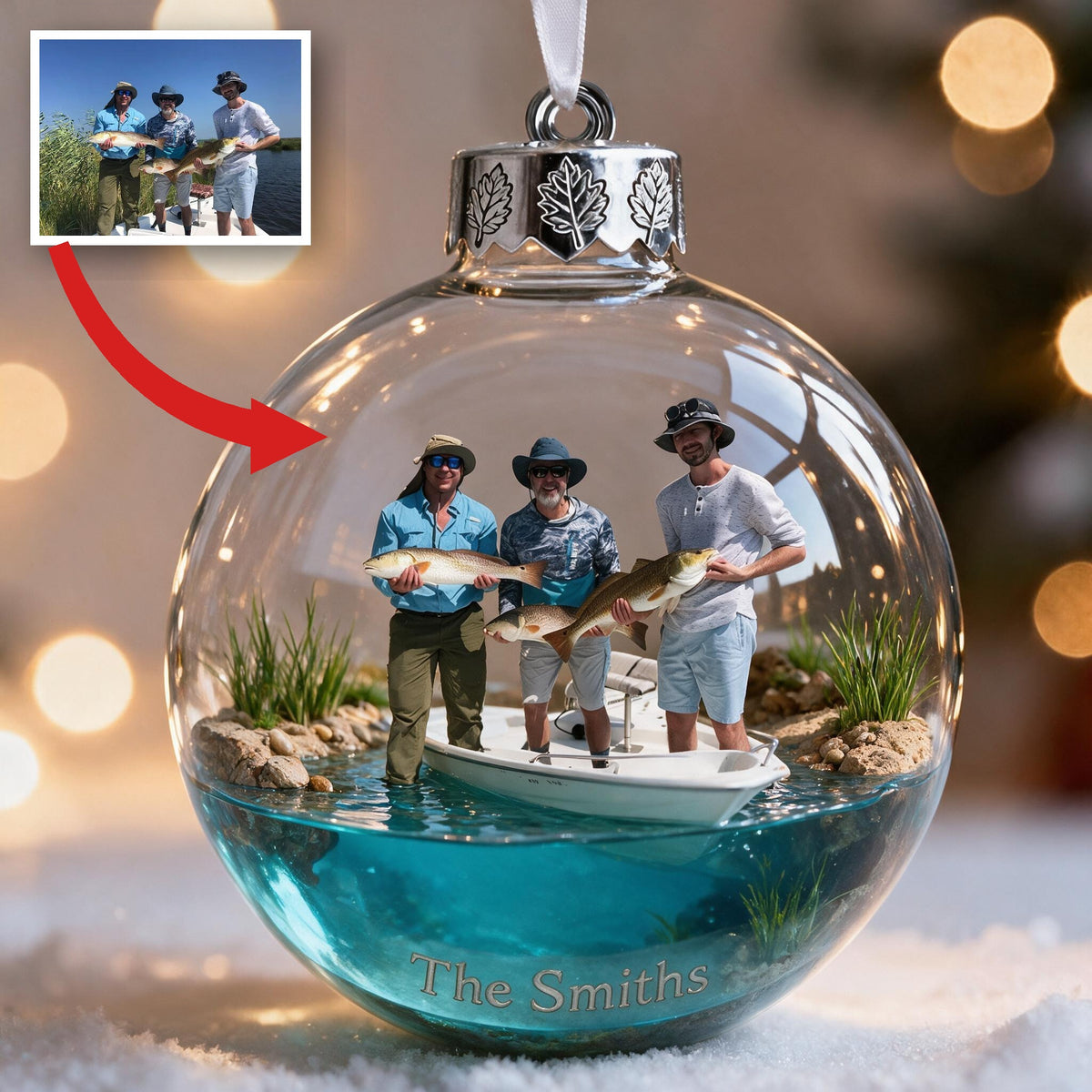 Personalized Custom Photo Christmas Fishing Group Ornament