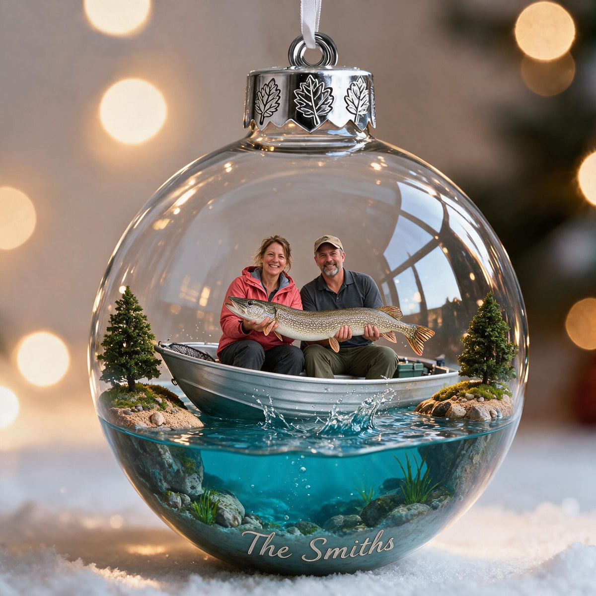 Personalized Custom Photo Christmas Middle-Aged Fishing Couple Ornament