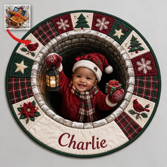 Personalized Christmas Black Christmas Baby Girl Non-Slip Tufted Rug Holiday Home Decor