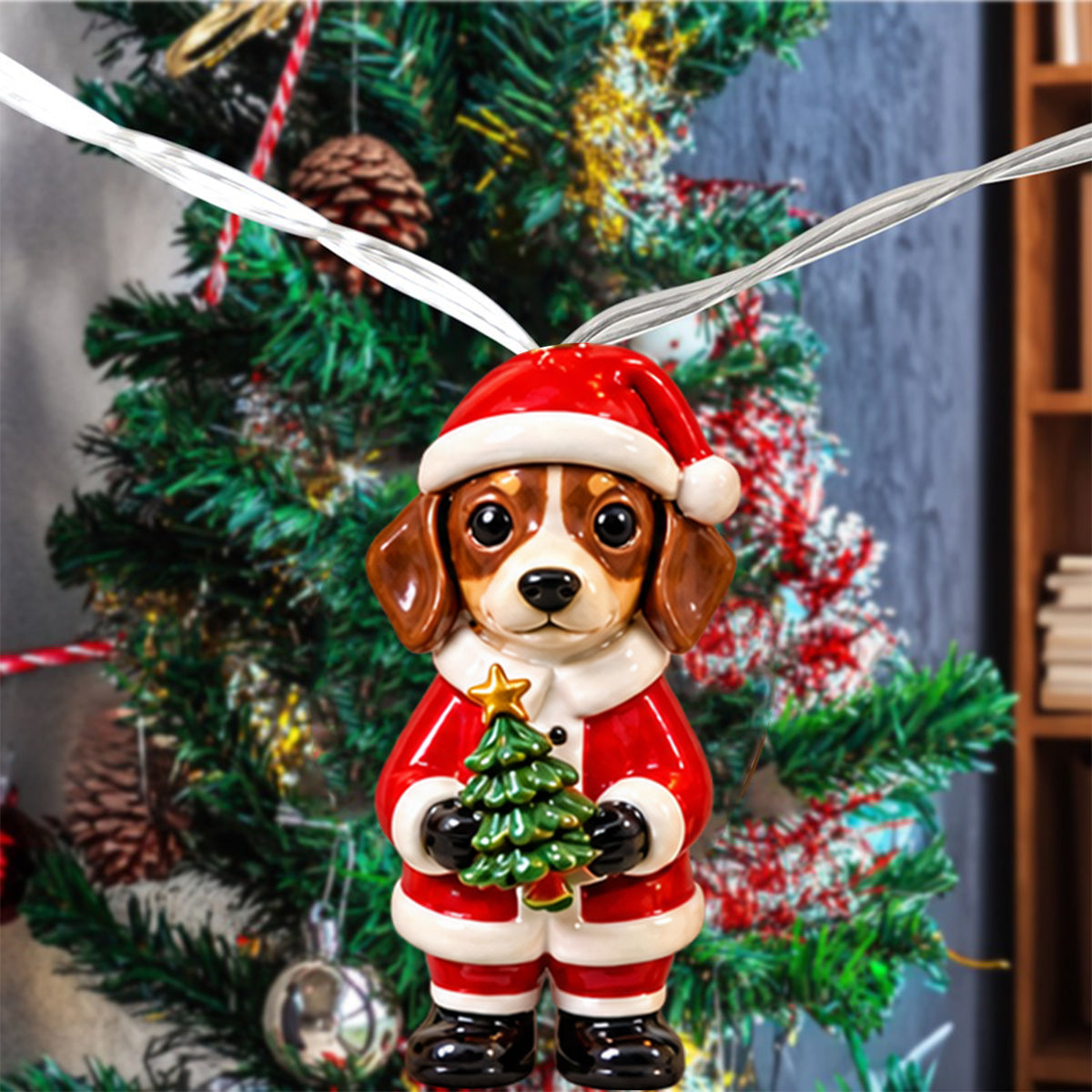 Personalized Custom Photo Christmas Tan and White Adult Shiba Inu String Lights Home Decor