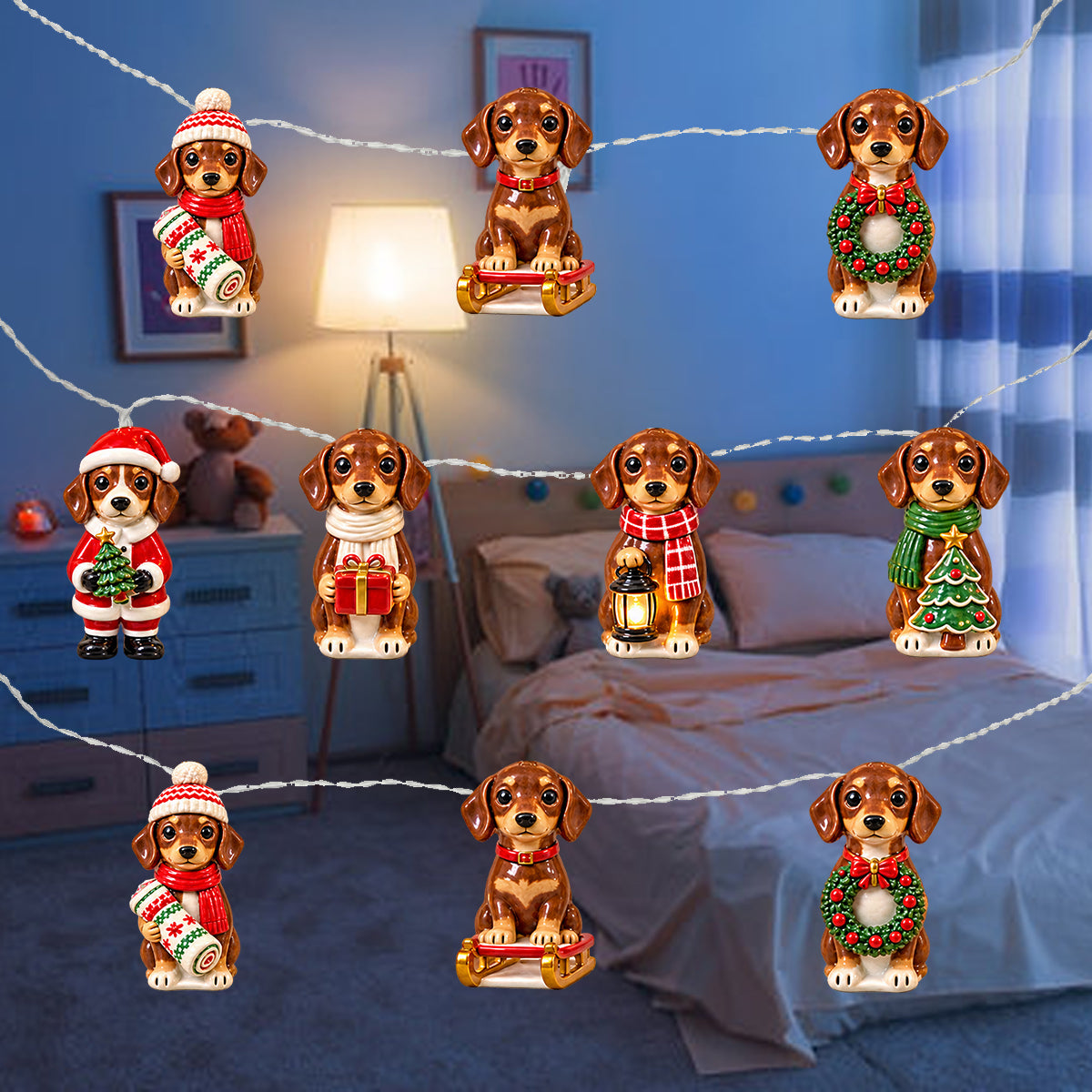 Personalized Custom Photo Christmas Fluffy Shih Tzu String Lights Holiday Decor