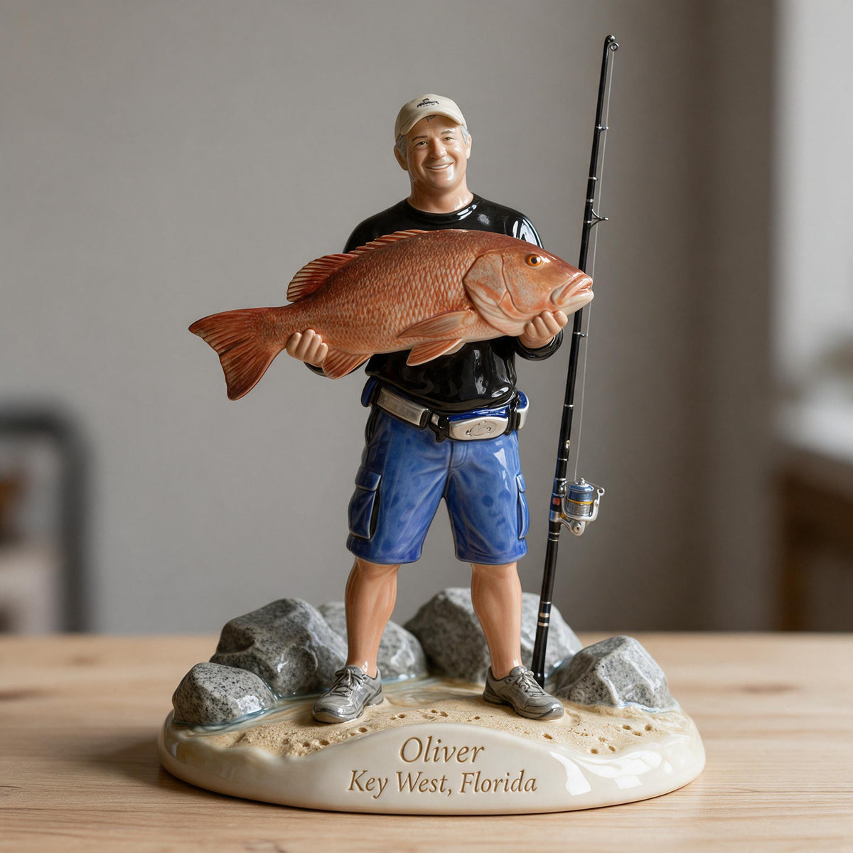 Personalized Custom Photo Middle-Aged Fisherman 3D Resin Plaque Fishing Decor Gift