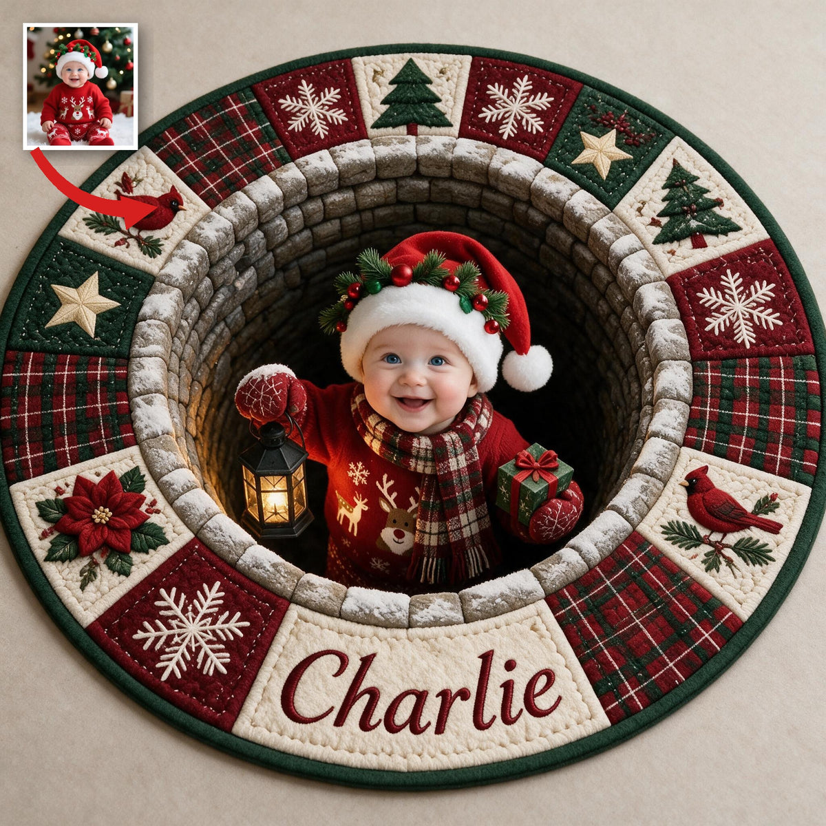 Personalized Christmas Baby Boy Non-Slip Tufted Rug Holiday Decor