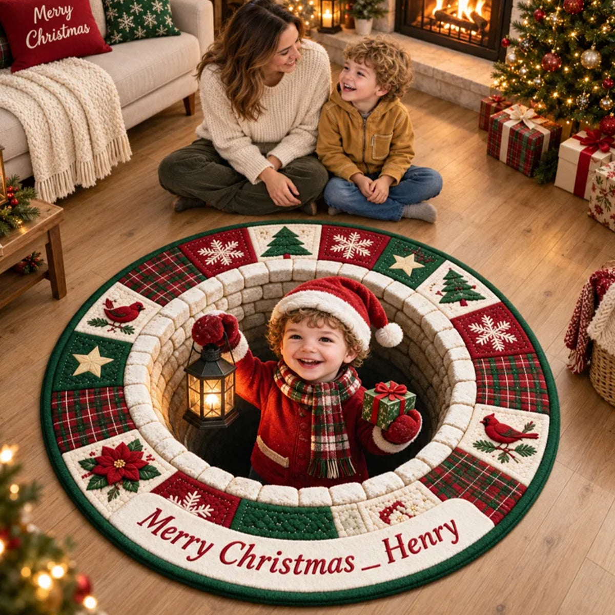 Personalized Christmas Latina Little Girl Non-Slip Tufted Rug Kid Holiday Gift