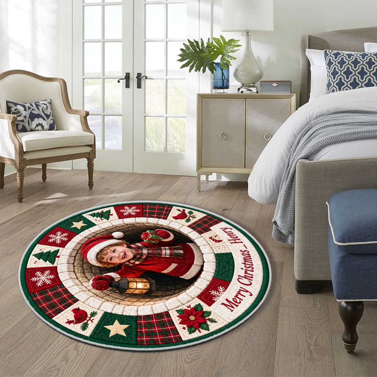 Personalized Christmas Black Christmas Baby Girl Non-Slip Tufted Rug Holiday Home Decor
