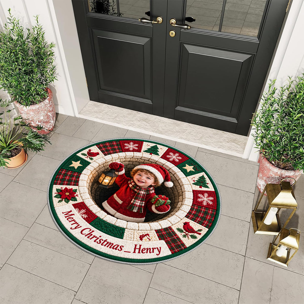 Personalized Christmas Black Christmas Baby Girl Non-Slip Tufted Rug Holiday Home Decor