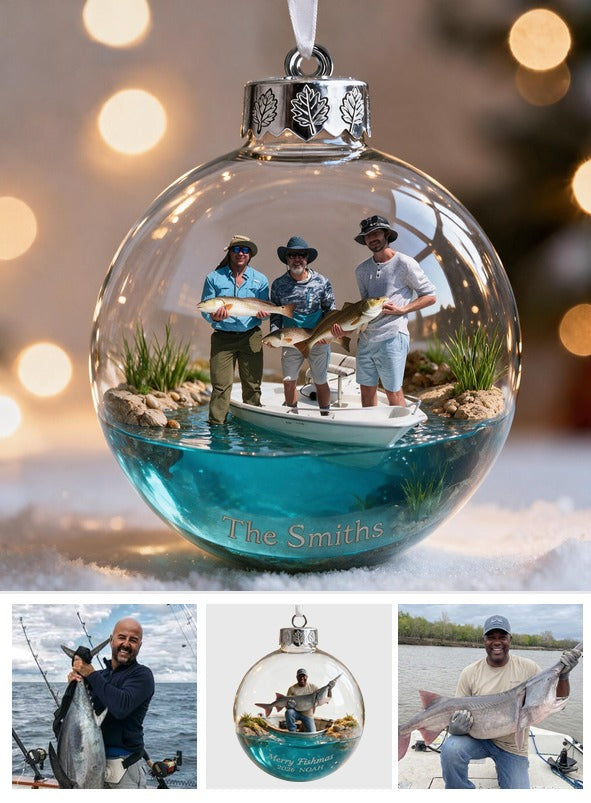 Personalized Custom Photo Christmas Fishing Group Ornament