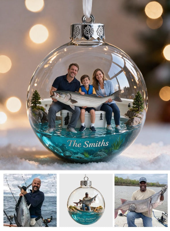 Personalized Custom Photo Christmas Fishing Family Ornament Gift