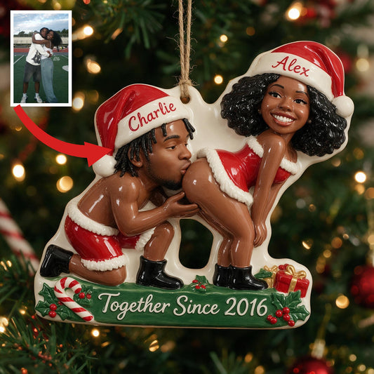 Personalized Custom Photo Christmas Black Couple Funny 3D Ornament