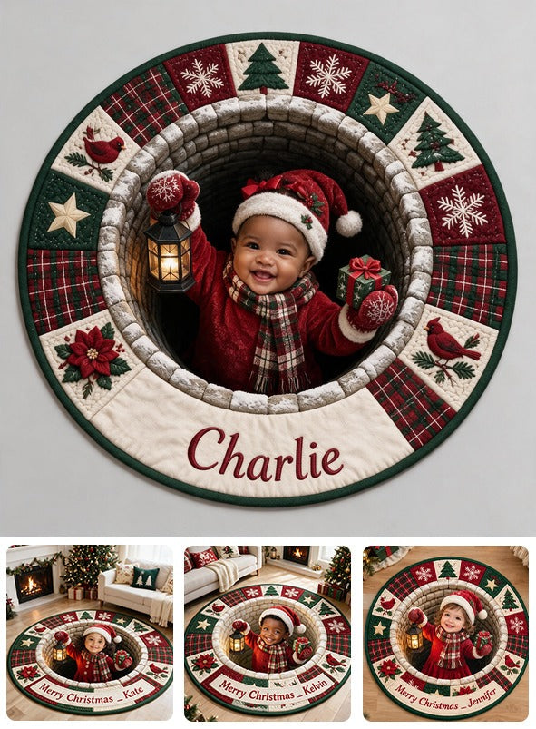 Personalized Christmas Black Christmas Baby Girl Non-Slip Tufted Rug Holiday Home Decor