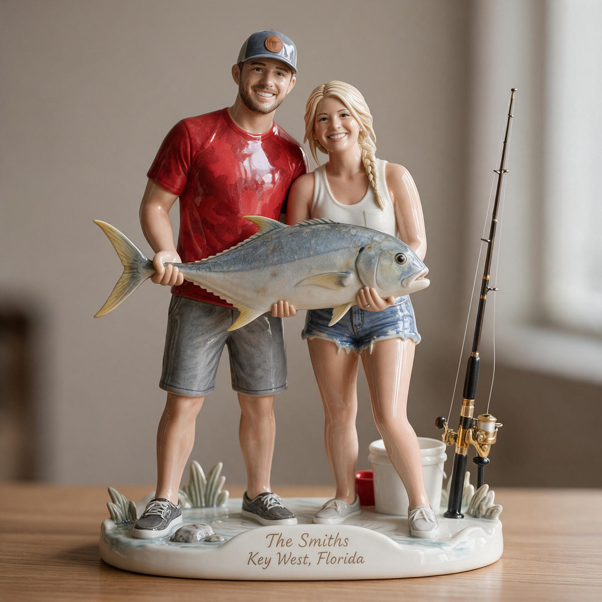 Personalized Custom Photo Fishing Couple 3D Resin Plaque Home Decor Gift