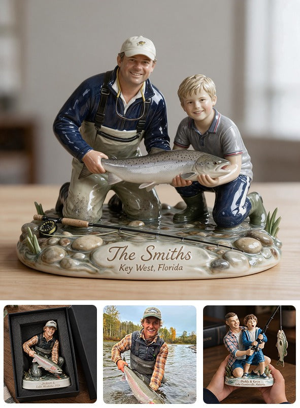 Personalized Custom Photo Father and Child with Fish 3D Resin Plaque Fishing Home Decor Gift