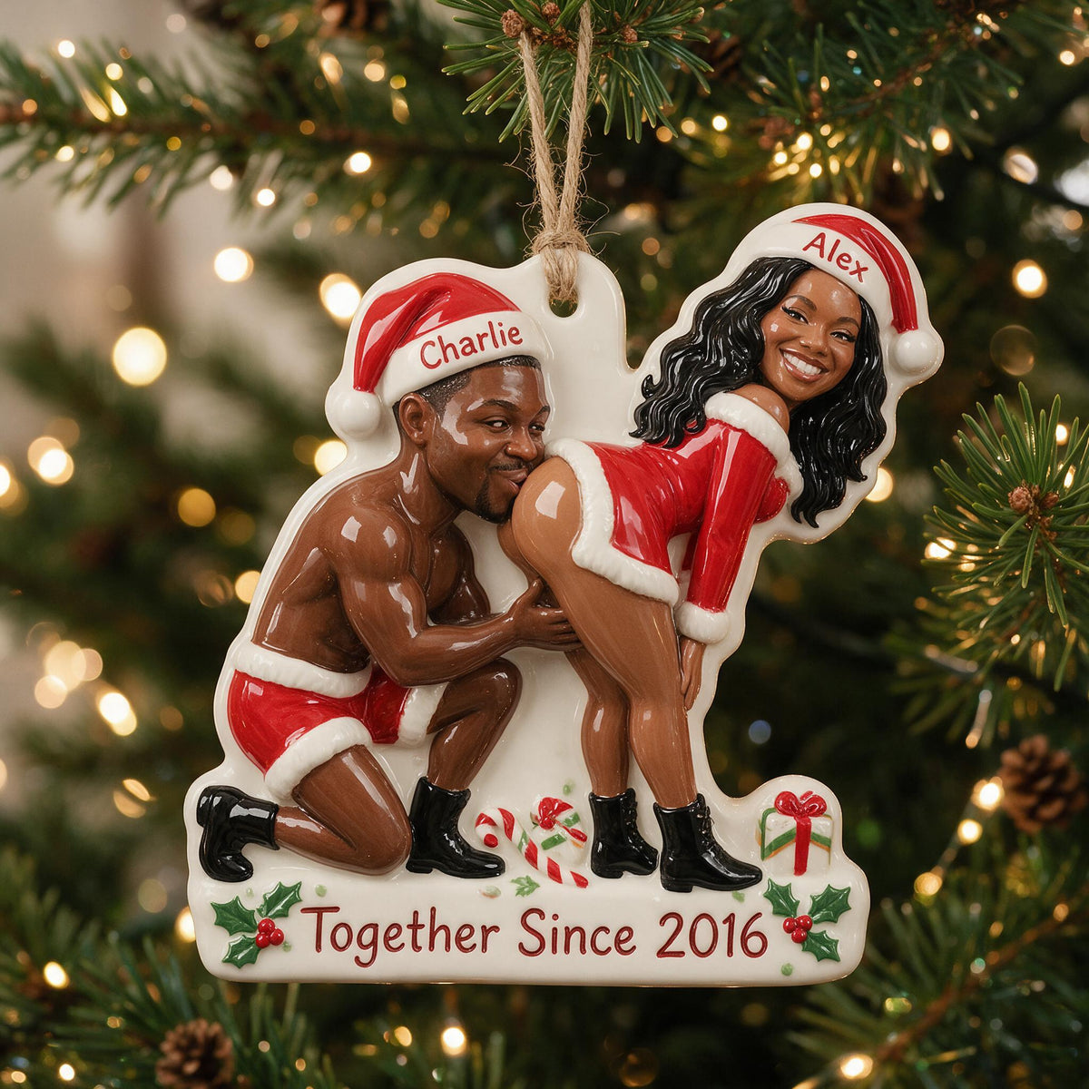 Personalized Custom Photo Christmas Black Couple Funny 3D Resin Ornament